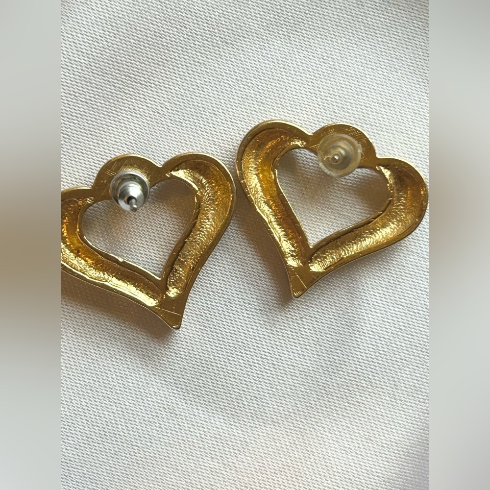Vintage Gold Convertible Heart Earrings with Rhinestones - Picture 6 of 8